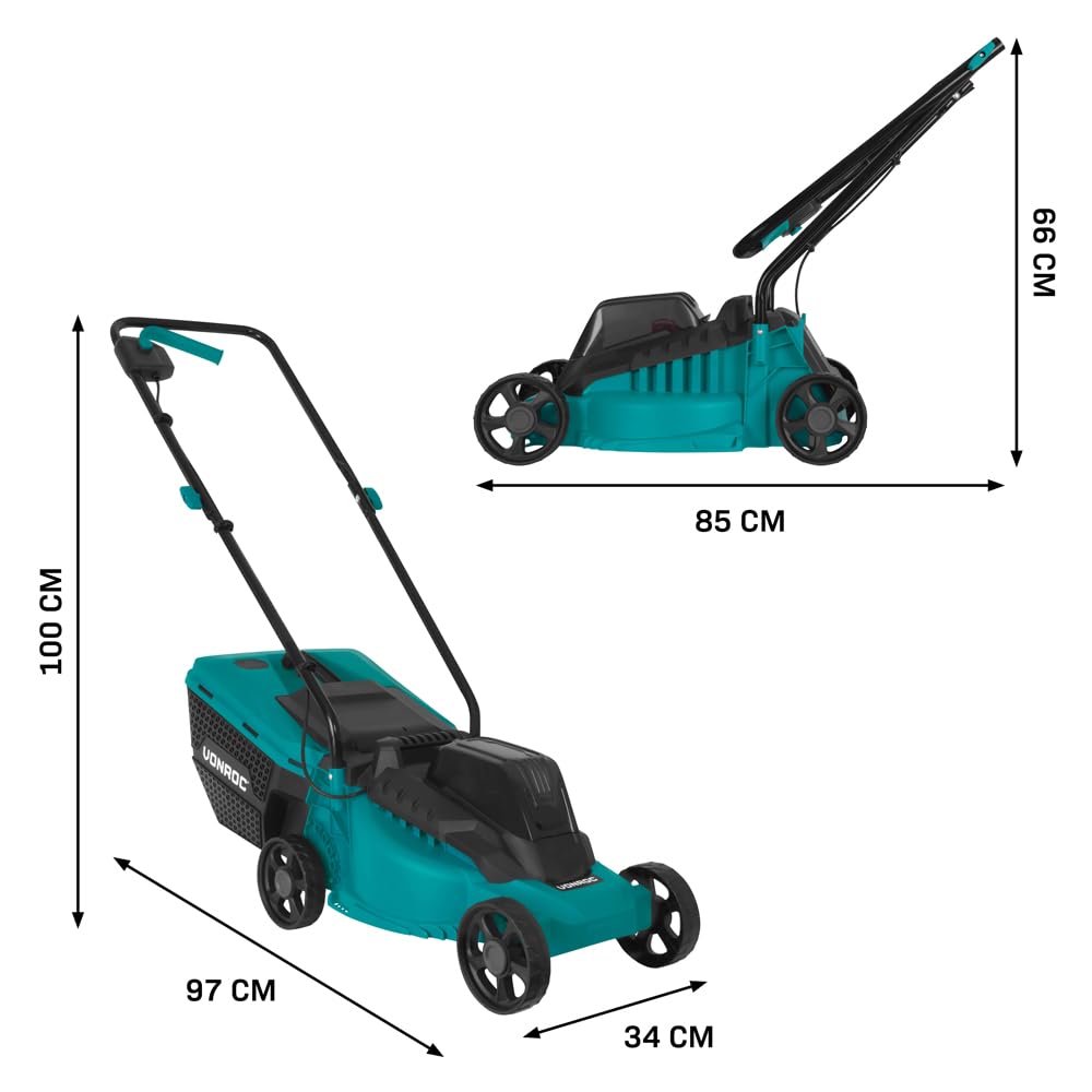 VONROC Kosiarka Akumulatorowa 20V 32cm z Silnikiem Bezszczotkowym, 2x 2.0Ah, 30L Kosz, 3 Wysokości 30-70mm, Lekka Kosiarka Bezprzewodowa do Małego Ogrodu (2x aku 2.0Ah i ładowarka)