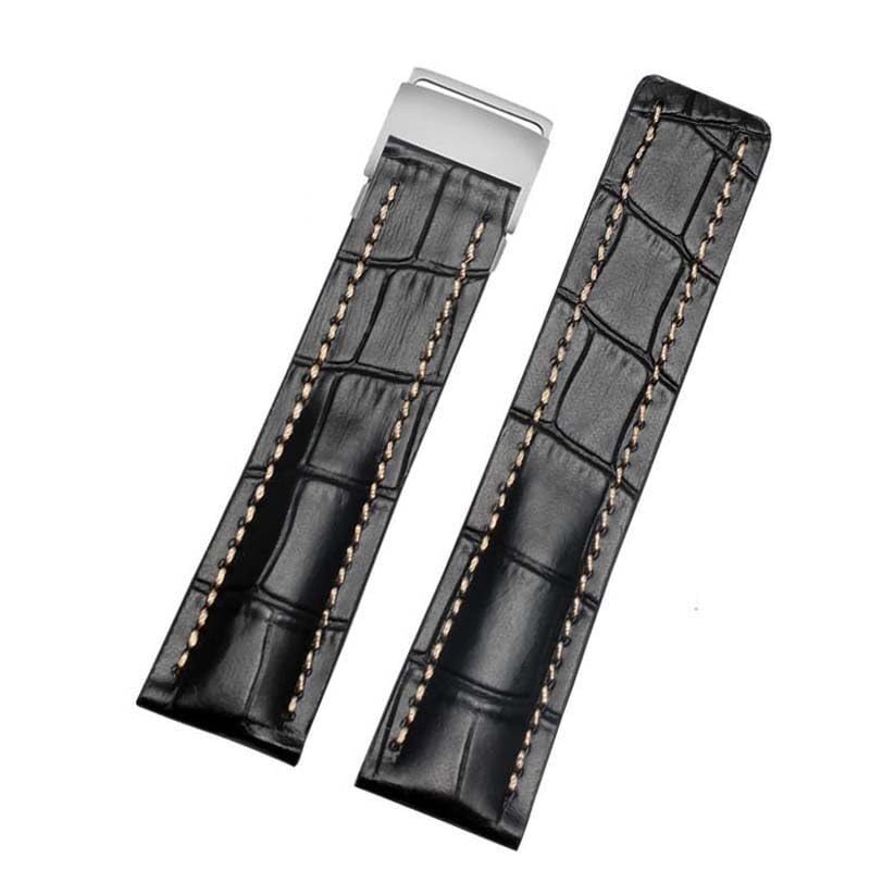 Cinturino per Orologio da 22 mm 24 mm per Orologio da Uomo in Pelle di Mucca con Fibbia deployante