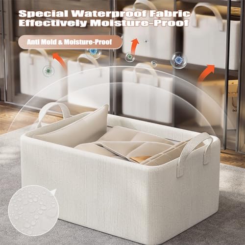 AARAINBOW 4 Pcs Closet Clothes Organizer with Handle, Fabric Storage Box with Steel Frame Stackable Shelf Storage Baskets Foldable Fabric Storage Baskets for Organizing Clothes Toys, 23L (B 4 White) - Image 4