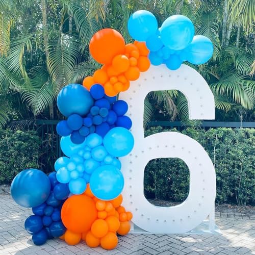 Image of Orange and Blue Balloons, 12 Inch Orange and Dark Light Blue Latex Balloons Party Decorations for Kids Birthday Baby Shower Outer Space Theme Party Decor Supplies