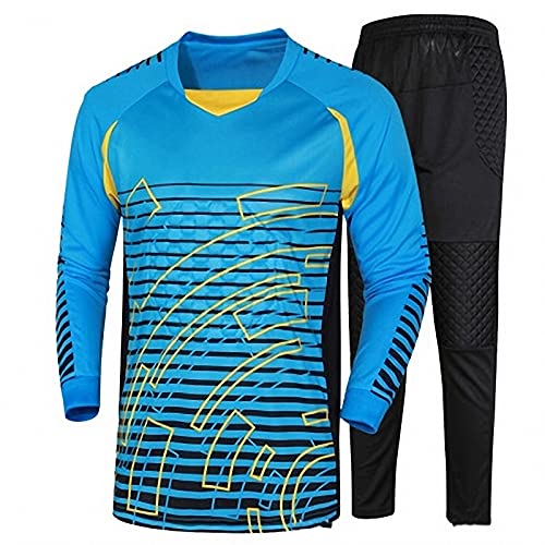 AXTMR Maillot de Gardien de But de Football pour Hommes, Chemise d'entraînement de Gardien But pour Adultes, Chemise à Manches Longues et Uniforme Football Short/Pantalon, L-3XL en Option,Blue2,XXL Cover