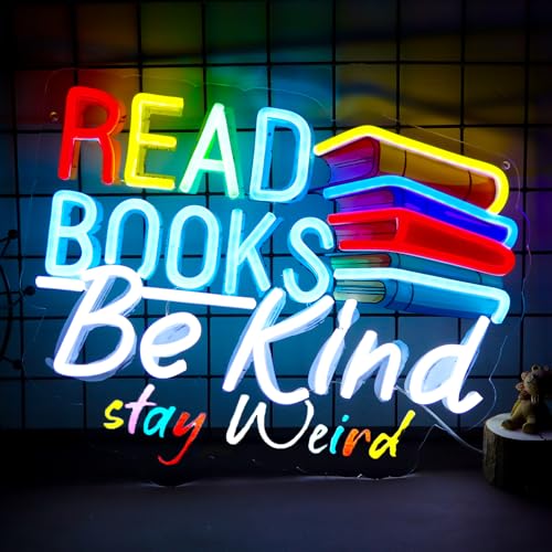 Image of Read Books Be Kind Stay Weird Neon Signs Classroom Neon Lights Wall Decor for Reading Room, Classroom, Bookstore, Library, Museum, Study Room Gifts Art-15.12 x 12.2 IN-USB Powered-Acrylic