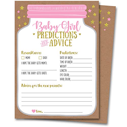 50 Baby Shower Predictions and Advice Cards For Baby Girl, Mason Jar Design - Baby Shower Games, Baby Shower Decorations For Girl, Baby Shower Favors