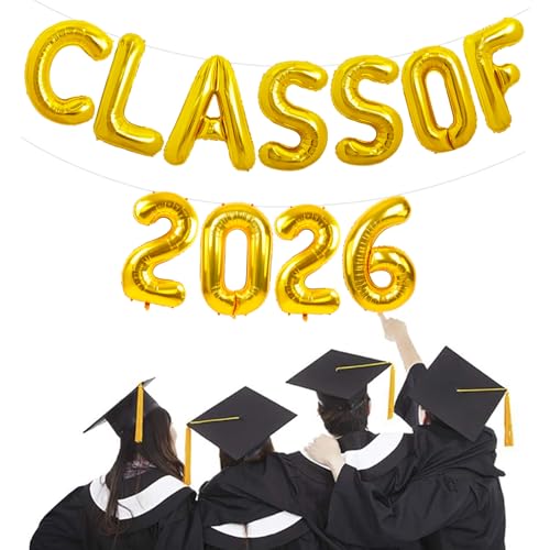 Image of TONIFUL Gold Class of 2026 Graduation Balloon Banners Foil Balloons Decorations 2026 Congrats Grad Balloons for Class of 2026 Congratulation Graduations Party Supplies
