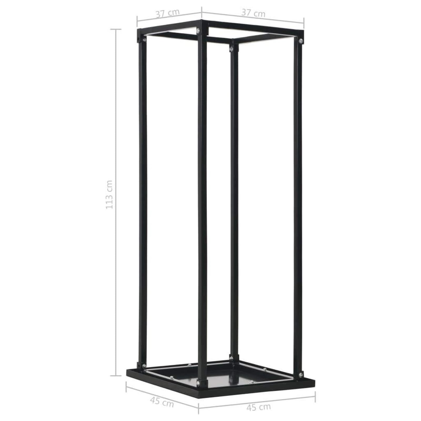 Portalegna con base nera 37x37x113 cm in acciaio, portalegna, scaffale portalegna, portalegna in metallo con ventilazione for esterni o interni, set portalegna