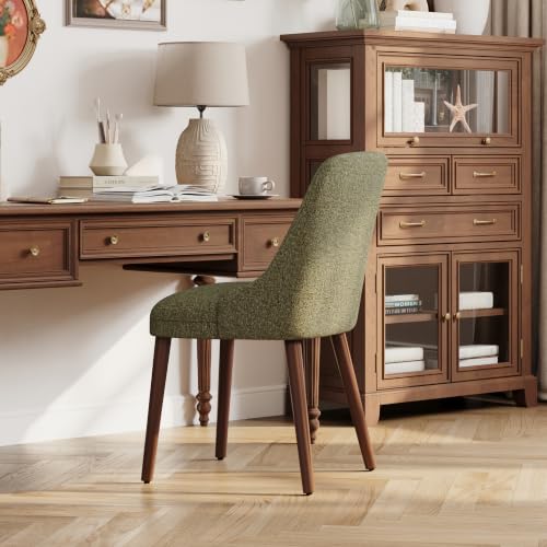 Image of MALOL Dining Room Chair Set of 4, Upholstered Kitchen Chairs with Wood Legs, High-Back Padded Dining Chairs for Dining Room /Restaurant /Cafe, Green