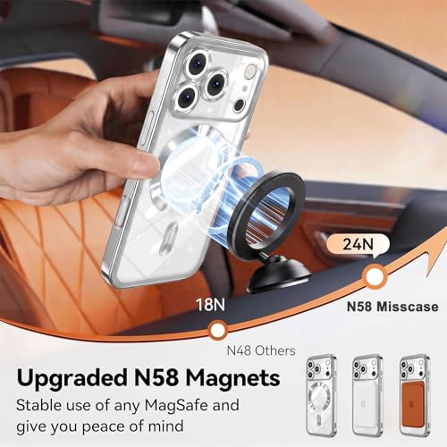 Image of Misscase for iPhone 17 Pro Max Case with Privacy Screen Protector, Built-in Lens Protector, Compatible with MagSafe, Anti-Yellowing Shockproof TPU, Bling Glitter Electroplated Cover 6.9 inch Sliver