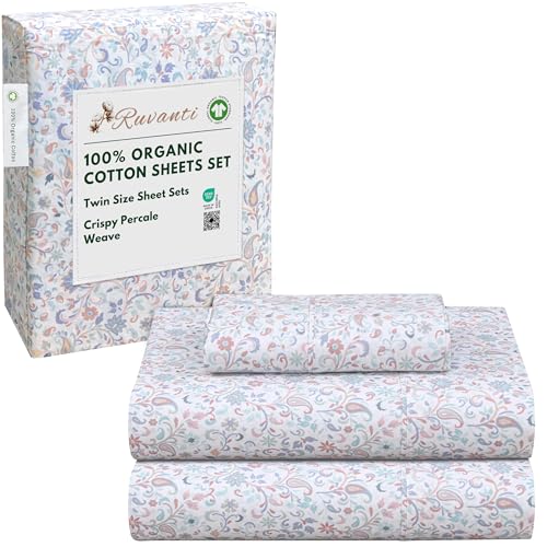 RUVANTI Bettlaken aus 100 % Bio-Baumwolle, Doppelbettgröße, Perkal-Gewebe, GOTS-zertifiziert, 3-teiliges Set, tiefe Tasche 38,1 cm, knackig und...