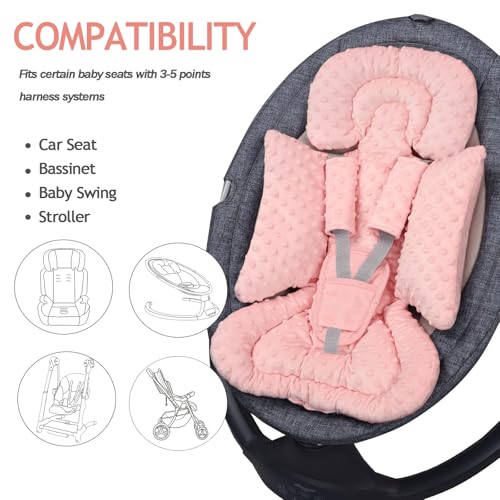 Image of Infant Car Seat Insert Boy Girl, 3 in 1 Newborn Carseat Insert with Strap Pads, Car Seat Head Support for Baby Strollers, Swings, and Bouncers, Comfortable and Machine Washable, Orange Pink