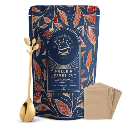 Mullein Leaf Tea XL Pack with FREE Teaspoon & Biodegradable Filters | Herbal Tea Caffeine-Free Dried Leaves | Natural Loose Leaf Blend Infusion