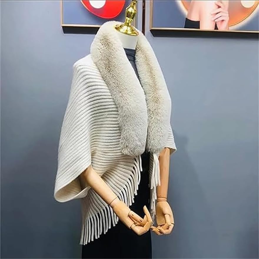 Permitime Loose Shawl with Fur Collar for Women3