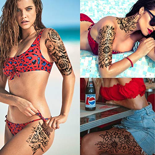 Yazhiji 40 Sheets Waterproof Temporary Tattoos Large Flowers Butterfly Collection Temporary Fake Tattoos For Women And Girls Body Art Decoration #TOP2