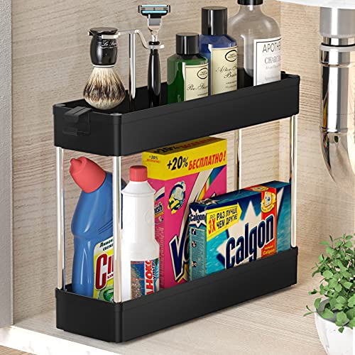 SPACEKEEPER Under Sink Organizers Storage, Bathroom Under Sink Shelf Basket, 2 Tier Bath Organizers and Storage Rack with Hooks, Under Kitchen Sink Shelf Multi-purpose, Black SPACEKEEPER Under Sink Organizers Storage, Bathroom Under Sink Shelf Basket, 2 Tier Bath Organizers and Storage Rack with Hooks, Under Kitchen Sink Shelf Multi-purpose, Black