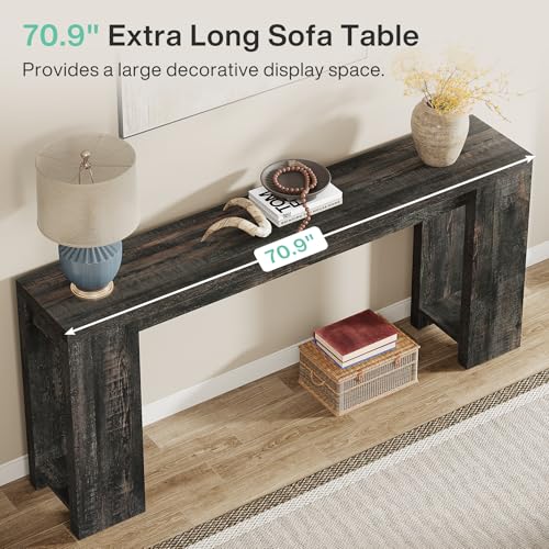 Image of Tribesigns 70.9-Inch Extra Long Console Table, Farmhouse Wood Sofa Table Behind Couch, Narrow Entryway Accent Table for Living Room, Hallway, Entrance, Foyer, Black