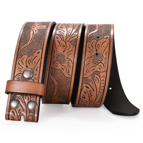 Western Leather Belt Strap for Men without Buckle Cowboy Cowgirl Leather Mens Belt for Jeans