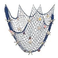 Nature Fish Net Wanddekoration mit Muscheln und 10 Stück natürlichen Seesternen Fischernetz im mediterranen Stil mit Meeresmotiven für Strandpartys Hochzeiten Fotografie Wanddekoration,150cm × 200cm
