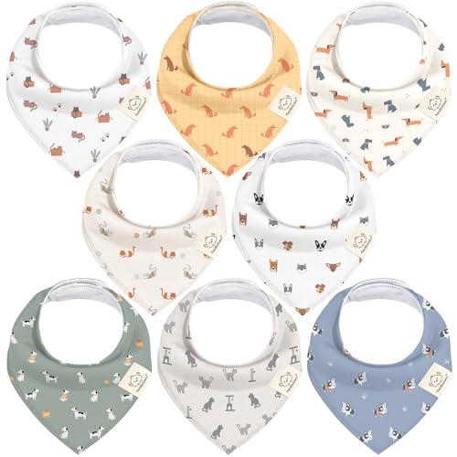 Image of 8-Pack Organic Baby Bandana Bibs for Girls - Super Absorbent Triangle Baby Bibs for Drooling and Teething Infant