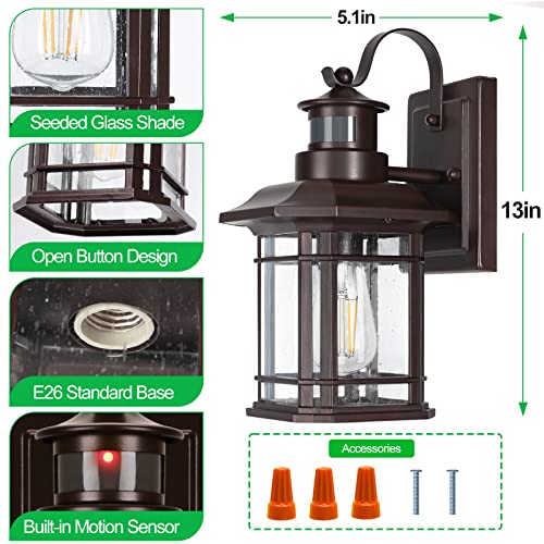 Wihtu 2 Packs Motion Sensor Wall Lights, Dusk To Dawn Outdoor Light Fixtures Wall Mount, Oil Rubbed Bronze Front Porch Light, Led Exterior Lantern Fixtures Wall Sconce #TOP5