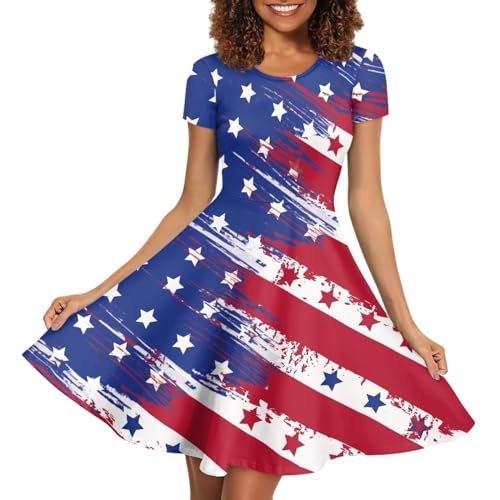 Image of POLERO Sunflower Dress for Women Floral Summer Dresses Short Sleeve Casual Sundresses Midi Dresses