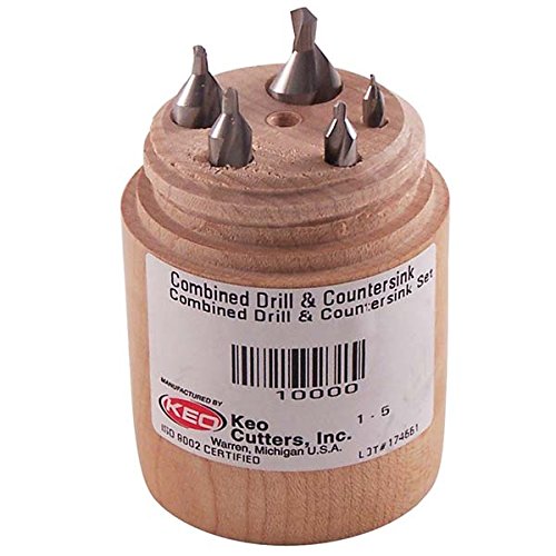 KEO 10002 Cobalt Steel Plain Combined Drill and Countersink Set, Uncoated (Bright) Finish, 60 Degree Point Angle, 1 - #5 Wire Sizes