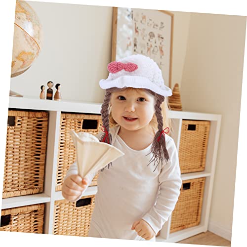 1pc Bowknot Warm Lovely Newborn Creative Photography Cap Accessories Handmade Girl Winter Infant Hat Prop Fashion Wig Braided Photo Woolen for Knitted Baby Earflap Autumn White3