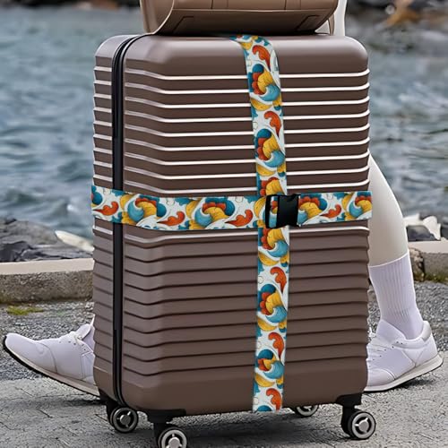 Image of 2 Pack Luggage Straps for Suitcases, Adjustable Travel Belt with Buckle, 2 inch Wide Heavy Duty Suitcase Straps for Summer Vacations, Graduation Trips, Colorful Wave Pattern Accessories, Multi