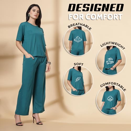 Image of CHKOKKO Casual Co ord Set For Women Stylish Summer Wear Cord Half Sleeves Round Neck Track Suit Coords Travelling Outfit Western Ladies Co ords
