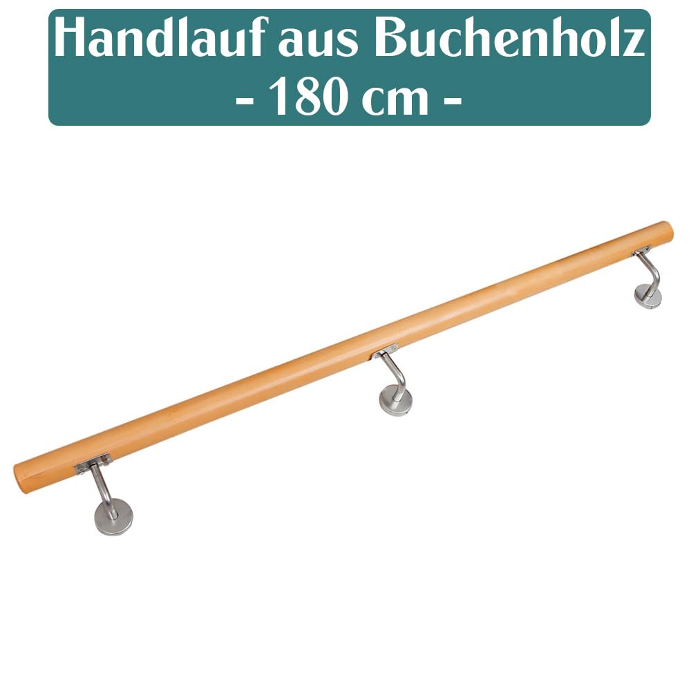 Buche Holz Handlauf Treppengeländer Geländer für Treppe Wandhandlauf Wand seitliche Montage Auswahl Länge 80-500 cm, Länge:180 cm