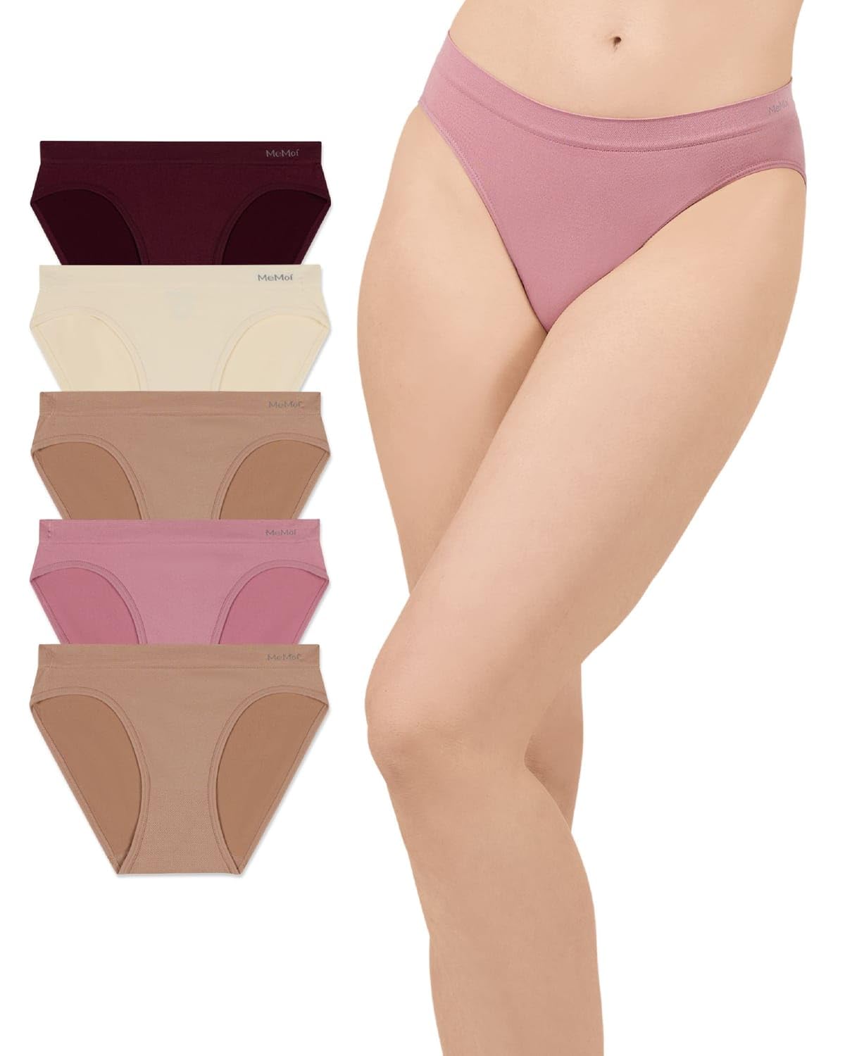 MeMoi Women's Seamless Bikini Panties 5 Pack, No Show Underwear