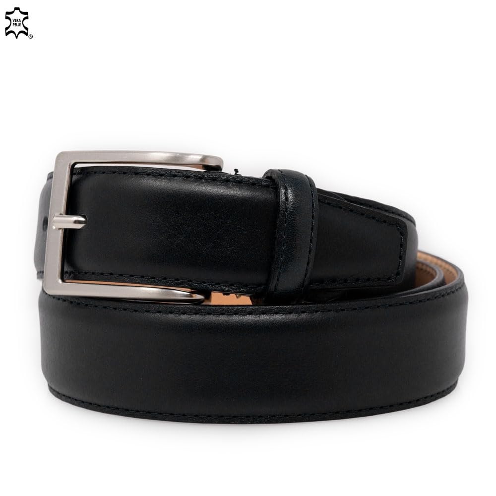 Cintura di pelle uomo artigianale vitello made in italy cinta classica elegante casual con cuciture per jeans pantaloni abiti da 3,5 cm taglie forti extra lunga large grandi misure xxl Vera Pelle