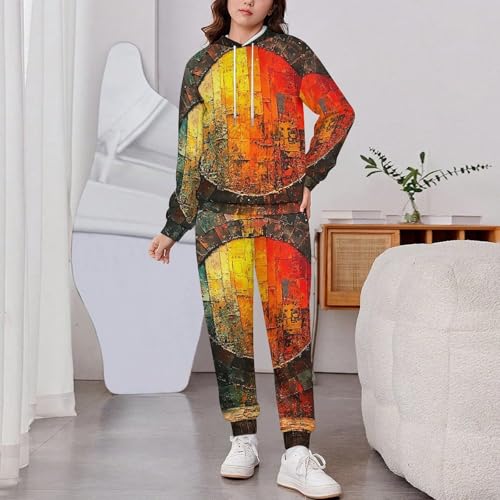 Boys Girls Sweatshirt Set Kid 2 Piece Pullover Hoodie Jogger Sweatpants, Ancient Rune Psychedelic Abstract2