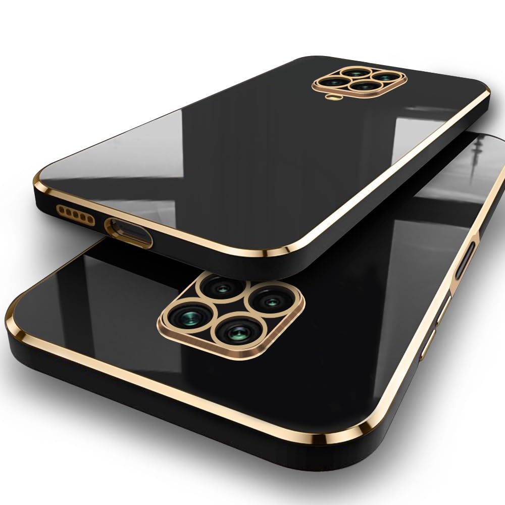 TheGiftKart Luxurious Golden-Plated Back Cover Case for Mi Redmi Note 10 Lite/Note 9 Pro/Pro Max/Poco M2 Pro | Raised Lips for Camera & Screen Protection | Shockproof Design | Back Cover (TPU, Black)