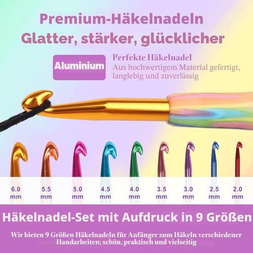 Coopay Regenbogen Häkelnadel-Set 9-teilig mit Softgriff – Bild 3
