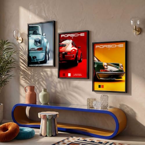 Image of HOTHOUSE Big Porsche 911 Car Framed Posters Gift Items for Boys Room Wall Decoration Bedroom Living Room Office Studio Decor | Car Poster Frame for Wall Decor Set Of 3 Size(19X25 inch)