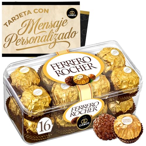 Regalo Gourmet Ferrero Rocher 16 Bombones 200 g con Tarjeta Personalizada Cía&Co · Detalle Elegante para Cumpleaños, San Valentín, Navidad o para Sorprender con Dulzura y Buen Gusto