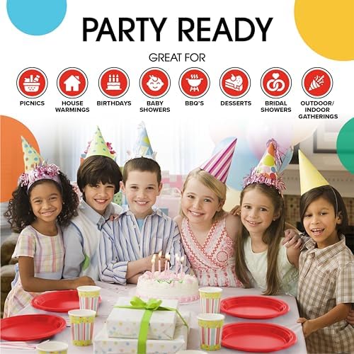 Exquisite Red Plastic Plates for Party 7" Red Disposable Plates for Party Supplies 50 Pcs Disposable Dinner Plate Heavy Duty 350 GSM Plate Sets, Plastic Dinnerware Sets — view 6
