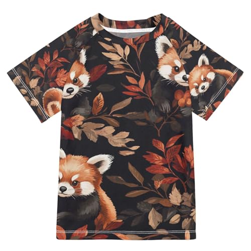 Jucciaco Boys Swimsuit Panda Red Bear Raccoon Sunscreen Kids Sun Rashguard Short Sleeve T-Shirts Swimwear Sets UPF 50+