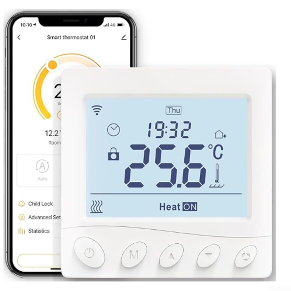 WiFi Programmable Thermostat for Electric Floor Heating and Boilers, Smart-Home Compatible with for Alexa-Assistant, Remote Control via Mobile App White Finish(3A)