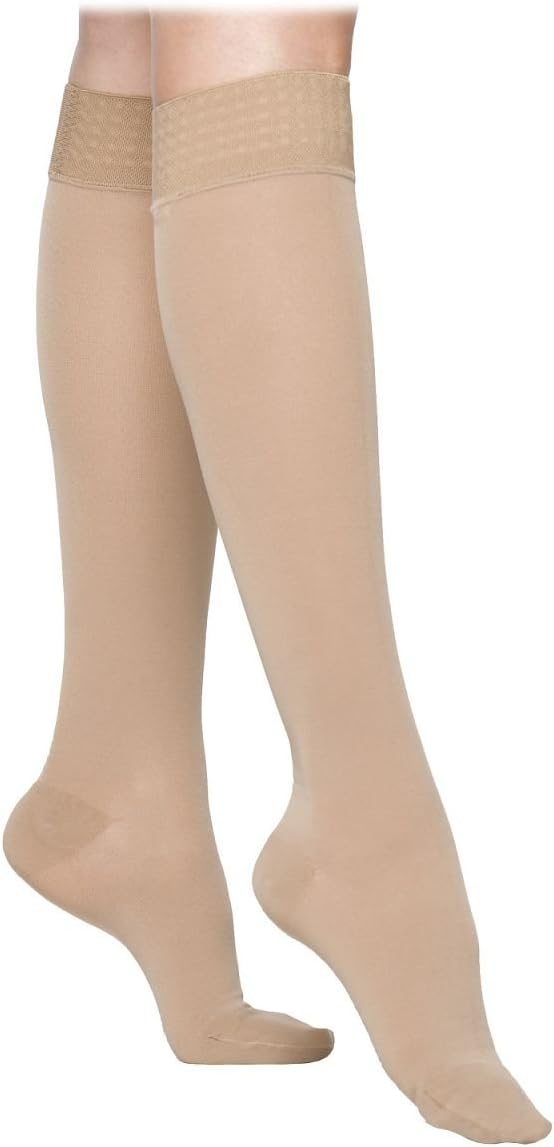 SIGVARIS Women’s Essential Opaque 860 Closed Toe Calf-High Socks w/Grip Top 20-30mmHg
