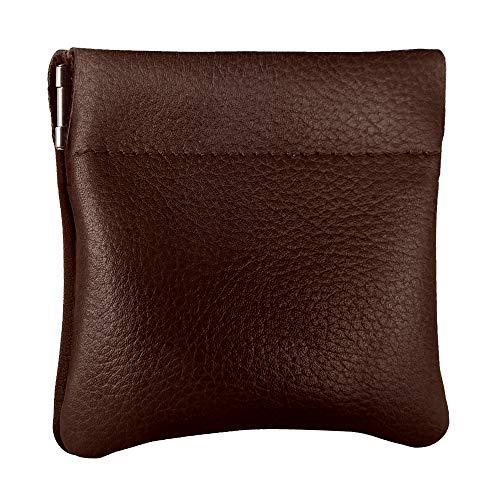 Image of Nabob Leather Genuine Leather Squeeze Coin Purse, Coin Pouch Made IN U.S.A. Change Holder For Men /Woman Size 3.5 X 3.5 (Chestnut)