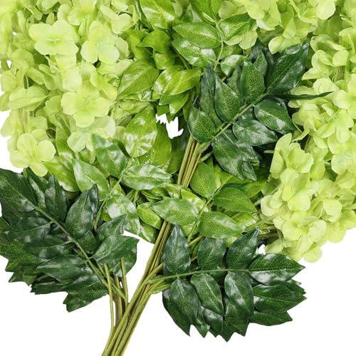 Image of 6 Pcs Artificial Polyester Hanging Flower Wisteria Vines Fake Flowers Vines for Home Party Wedding Garden Outdoor Greenery Decoration (6, Green)