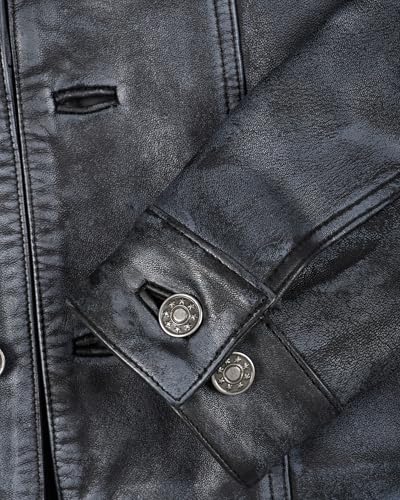 Image of fjackets Real Lambskin Vintage Trucker Leather Jacket Men - Shirt Collar Style Leather Jackets For Mens