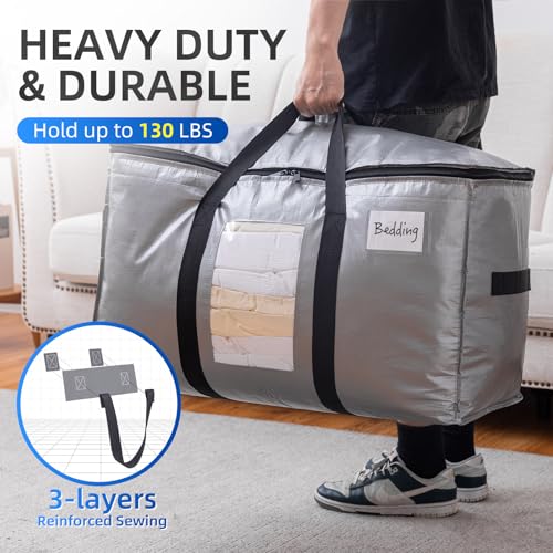 TAILI Große Umzugstasche mit Reißverschluss, 6 PCS Silber Aufbewahrungstasche mit Griffe & Deckel für Bettdecken Kleidung Bettzeug Umzug Reisen,Alternativen zu Umzugskartons