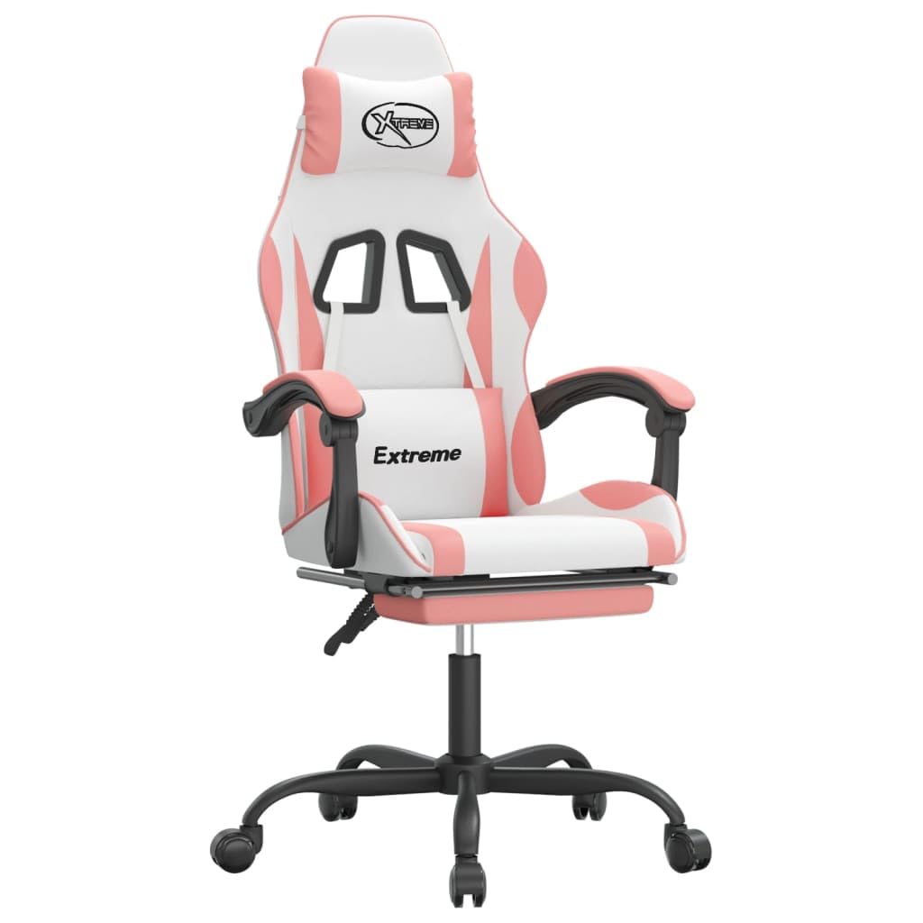 Tomostar Chaise Gaming, Chaise de Jeu Fauteuil Gamer Fauteuil de Bureau pivotante et Repose-Pied Blanc et Rose Similicuir