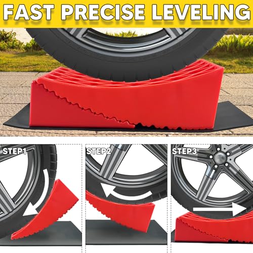 Yiyitools QP-1-006 2 Pack Rv Leveling Blocks Ramp Kit,Travel Trailer Leveling Blocks,Including 2 Curved Levelers,2 Chocks And 2 Anti-Slip Mats,Up To 35,000 Lbs,Non-Slip Design thumb #1