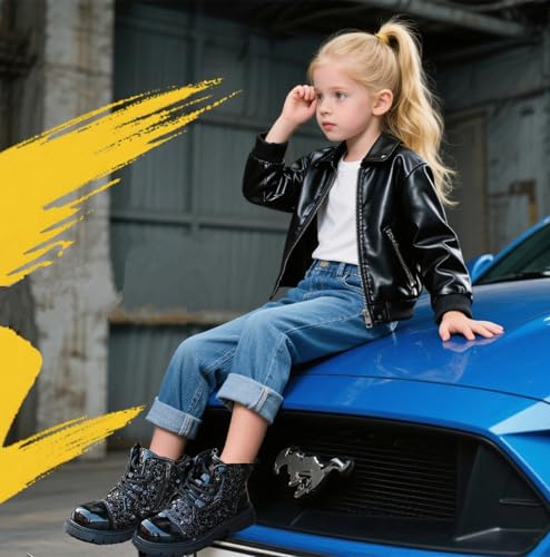 DADAWEN Boy's Girl's Glitter Sequin Ankle Boots Lace Up Waterproof Combat Boots with Side Zipper for Toddler/Little Kid/Big Kid2