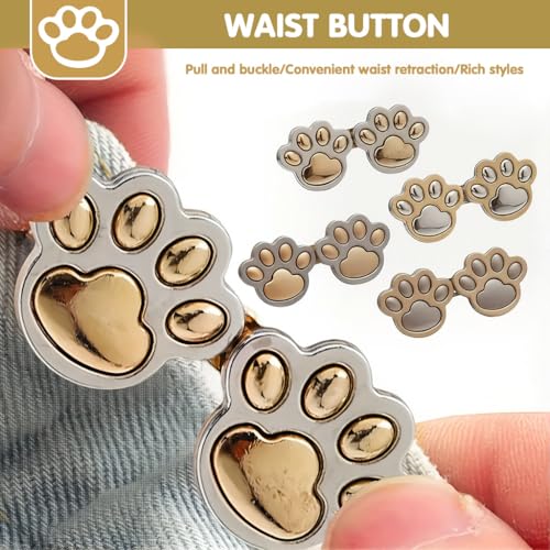 Image of SANNIDHI 4Pcs Waist Tightener Buttons Buckles for Women, Cute Fashion Metal Cat Paw-shape Waist Reducer Button Fashion Size Reducer Buckle for Trouser, Skirt, Jeans