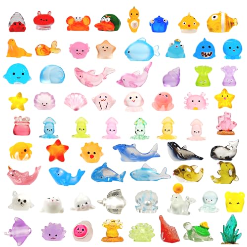Image of Exasinine 67pcs Mini Resin Ocean Animal Figurines Luminous Mini Resin Animals Decorations for Micro Landscape Aquarium Fish Tank Fairy Garden DIY Craft Accessories