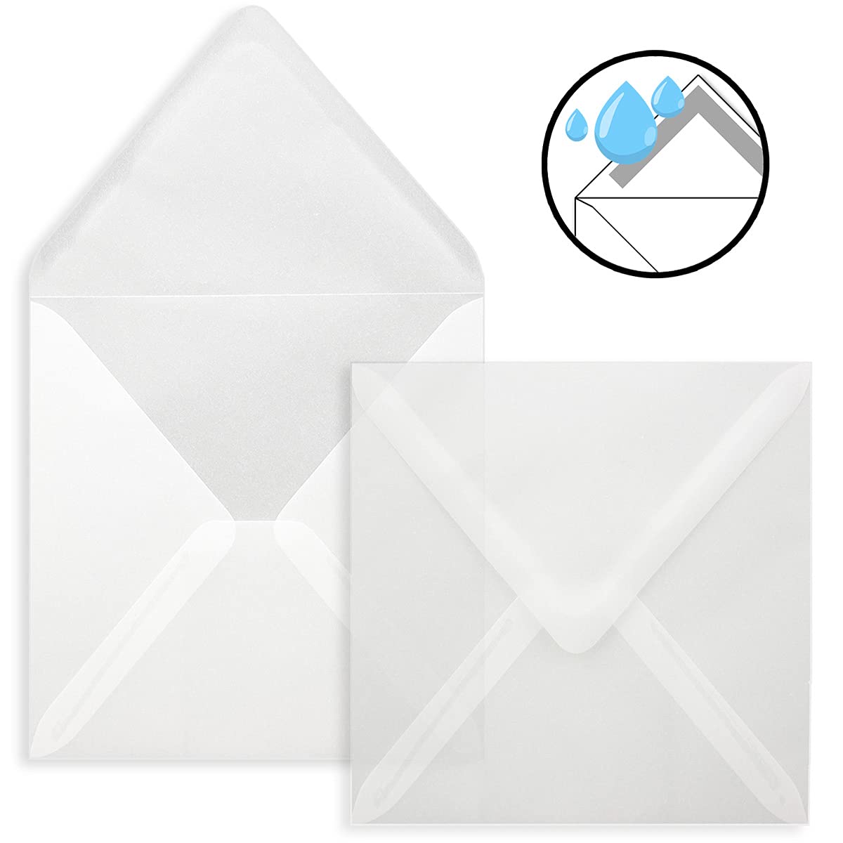 Koperty kwadratowe, wymiary 15 x 15 cm - na specjalne okazje - gramatura 120 g/m² - klejenie na mokro lub klejenie samoklejące 200 Stück Transparent Nassklebung