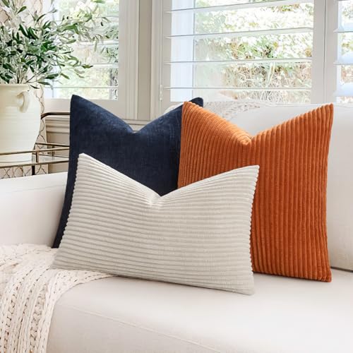 MIULEE Set of 2 Striped Corduroy Square Christmas Throw Pillow Case Soft Cushion Cover Sham Home for Sofa Chair Couch/Bedroom Decorative Fluffy Pillowcases 24x24 Inch 60x60cm Cream White - Cosy Home Interiors MIULEE Set of 2 Striped Corduroy Square Christmas Throw Pillow Case Soft Cushion Cover Sham Home for Sofa Chair Couch/Bedroom Decorative Fluffy Pillowcases 24x24 Inch 60x60cm Cream White - Image 4